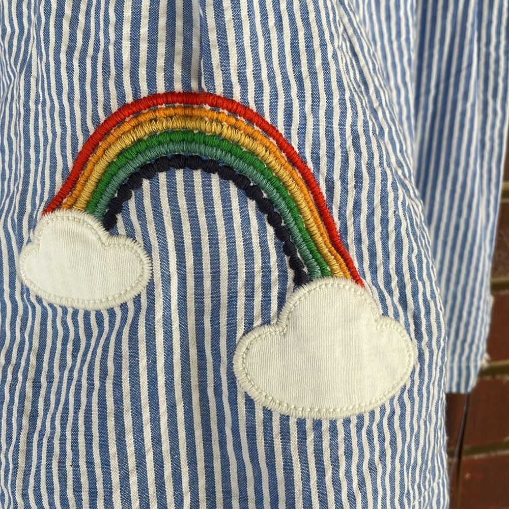 NEW Frugi rainbow dress, organic cotton blue seer sucker, size 2T/3T - Picture 3 of 7